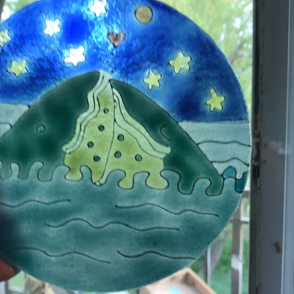 Whales Pair Sea/Sky/Stars/Moon Heart Stained Glass - Picture 4 of 8